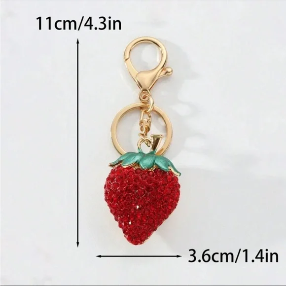 Sparkling Rhinestone Strawberry 🍓 Bag Charm Keychain with Gold Hardware NWT - Picture 3 of 8